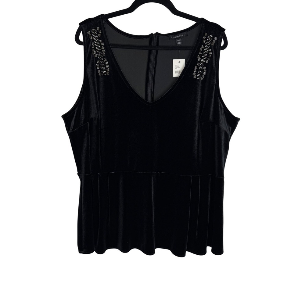 Lane Bryant Black Velvet Tank Top Plus Size‎ 22/24 V-Neck Embellished Whimsigoth